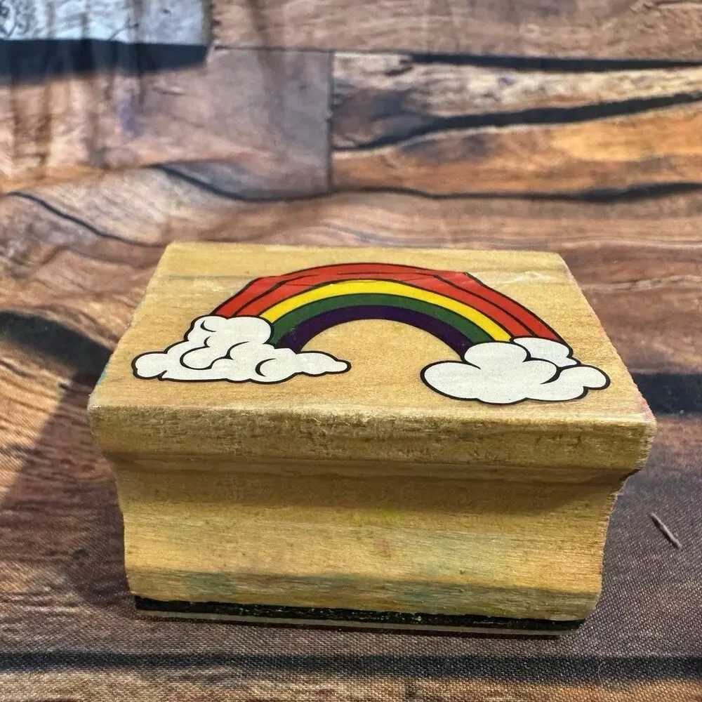 Vintage Rainbow Clouds Wood Mounted Rubber Stamp Craft Card Making Scrapbooking